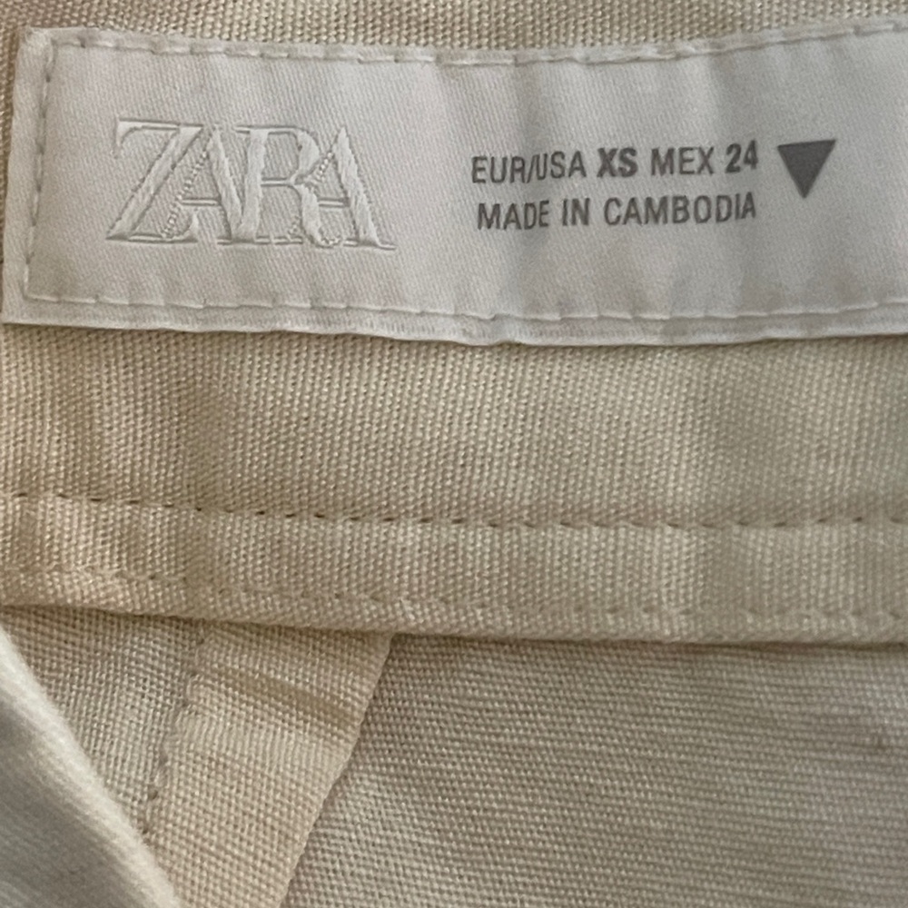 Zara Linen Blend Tailored Trousers Cream XS Straight Leg - Picture 3 of 6